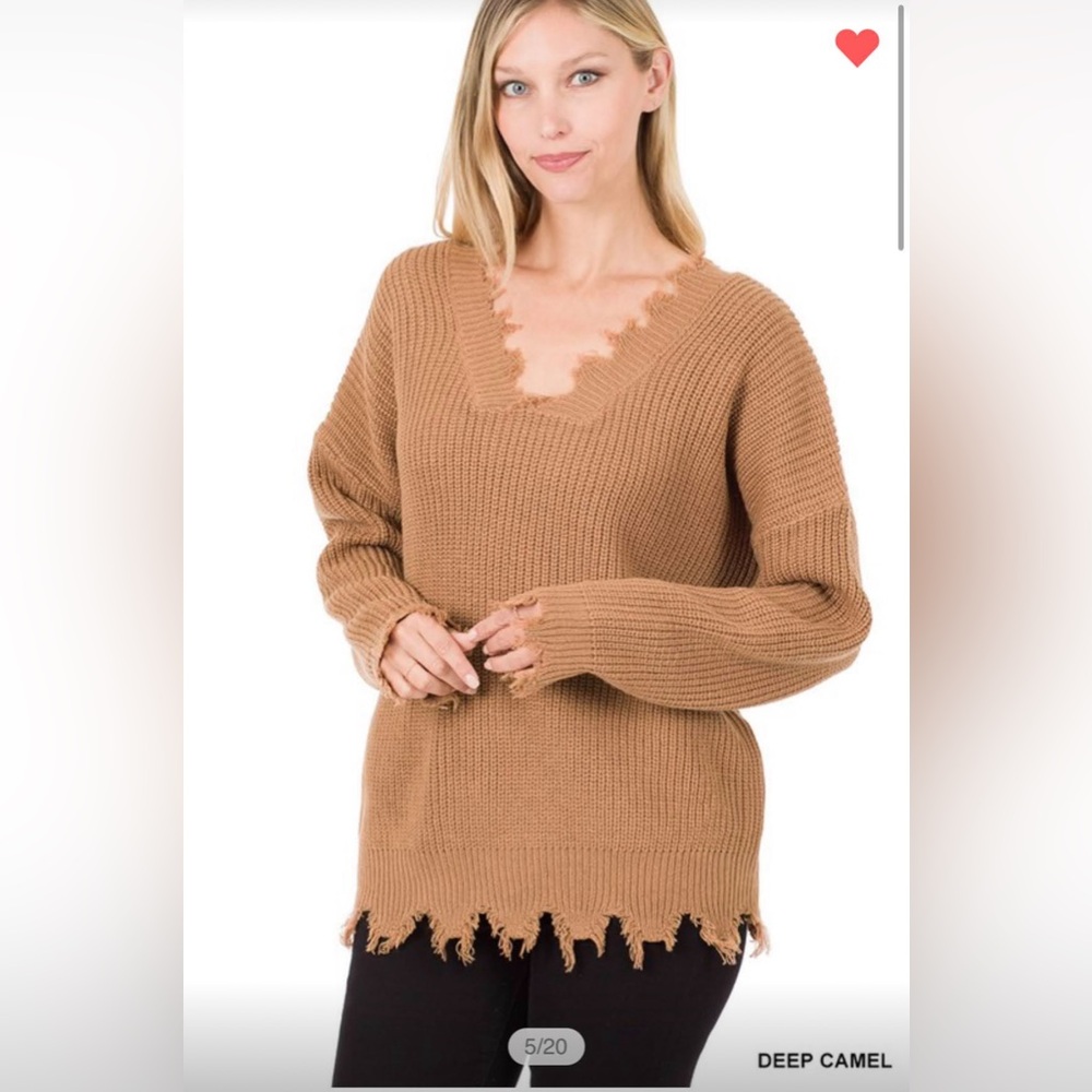 Deep Camel Distressed Sweater